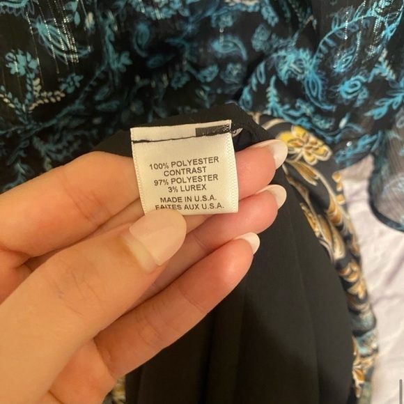 NEW Misa Talia Dress Ruched Butterfly Sleeves
NWT Teal Gold Metallic Black Large - Picture 7 of 8